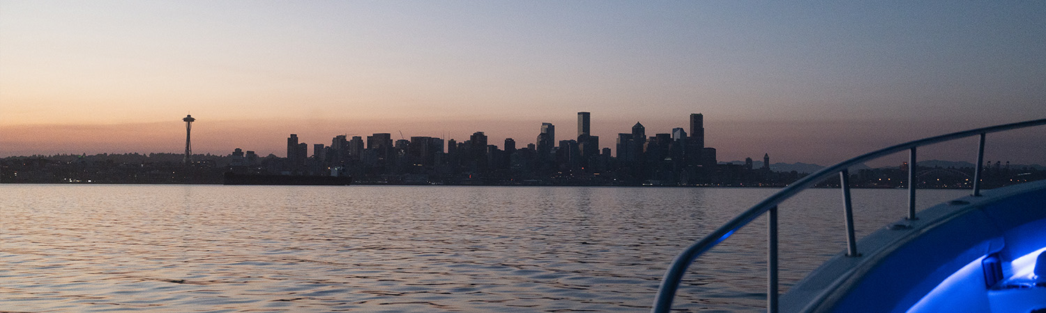 View of the Seattle skyline at sunset