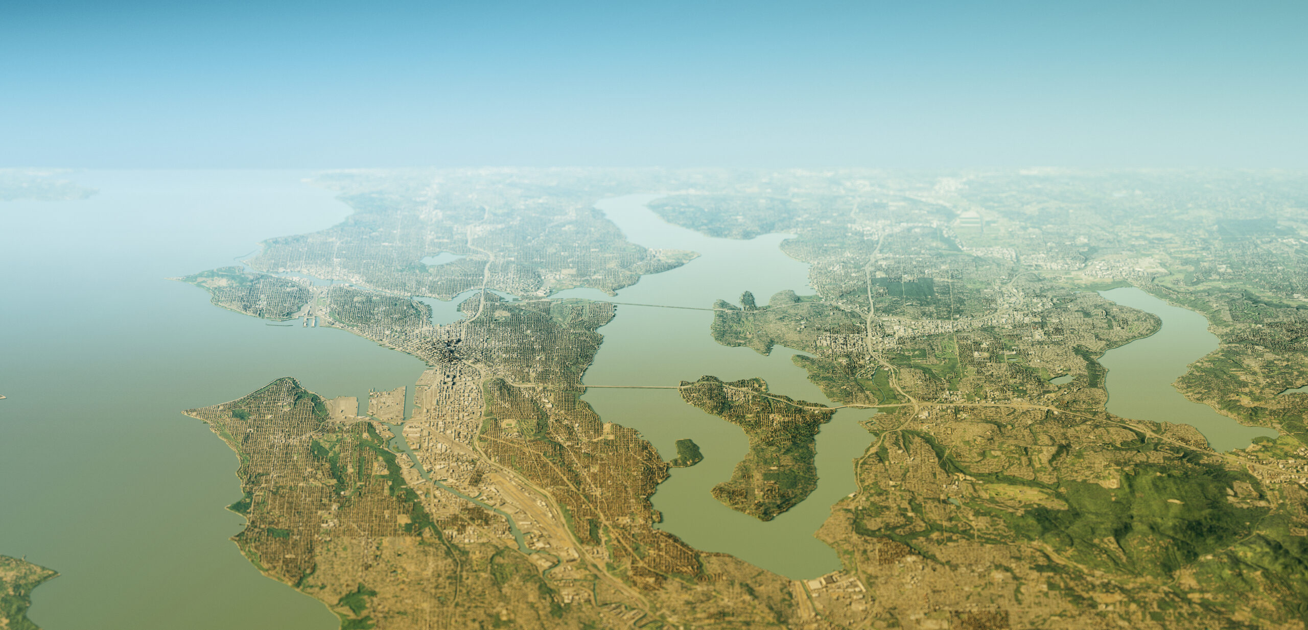 Lake Washington 3D Render Topographic Map Horizon